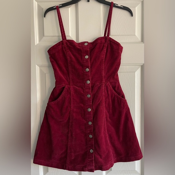 Divided Dresses & Skirts - Divided Cranberry Red Corduroy Jumper Mini Dress Size XS Christmas Pockets